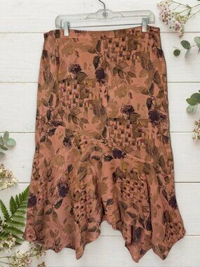 Click By Color Me Cotton Skirt Sz L Fairy Festival Cupro Dusty Beige Floral Y2K